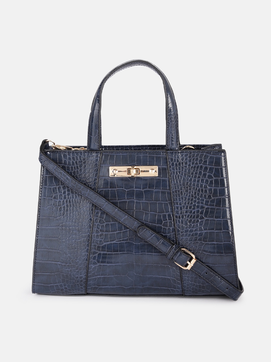 

Mast & Harbour Navy Blue Croc Textured Handheld Bag