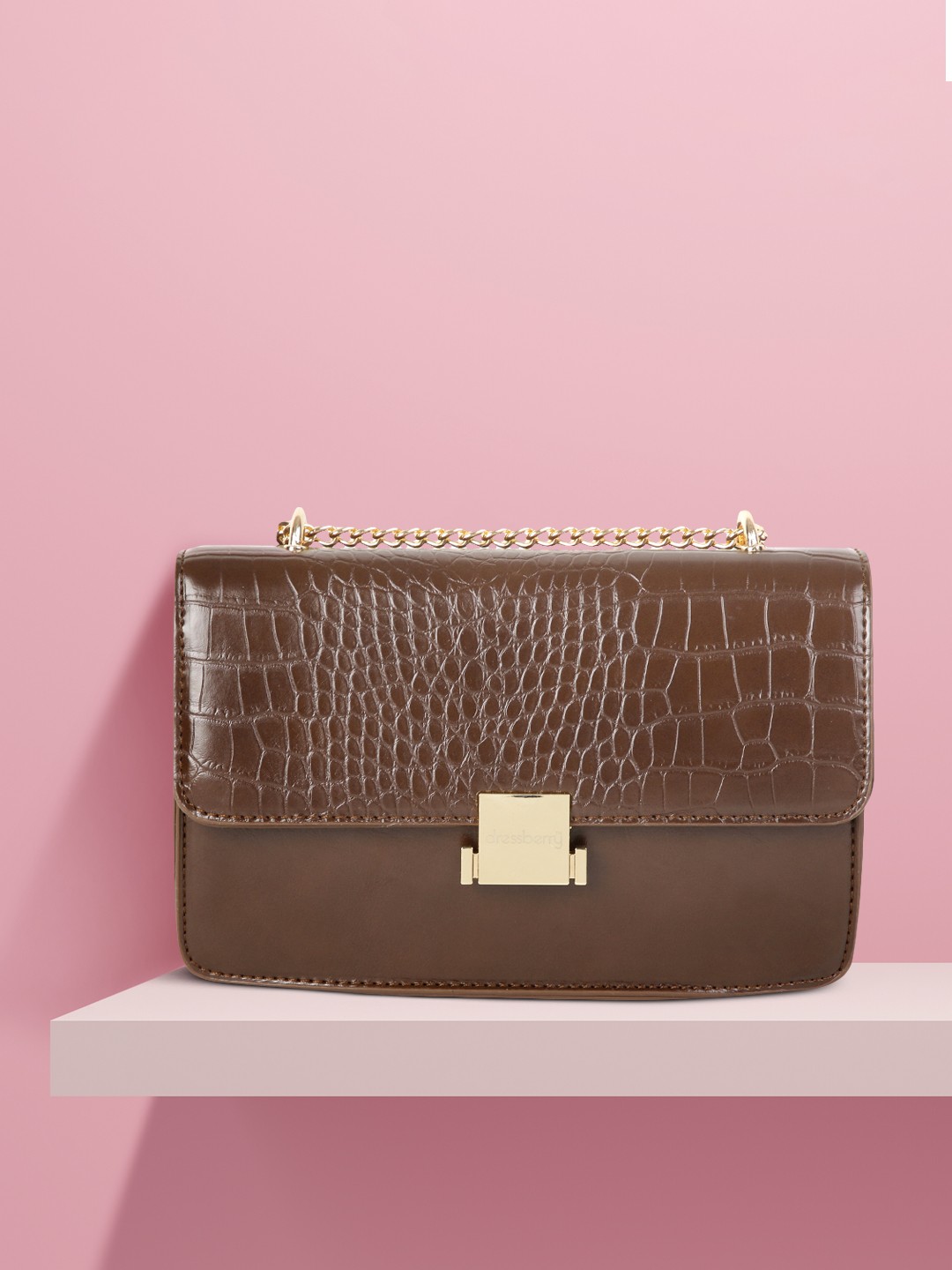 

DressBerry Brown Animal Textured PU Structured Sling Bag