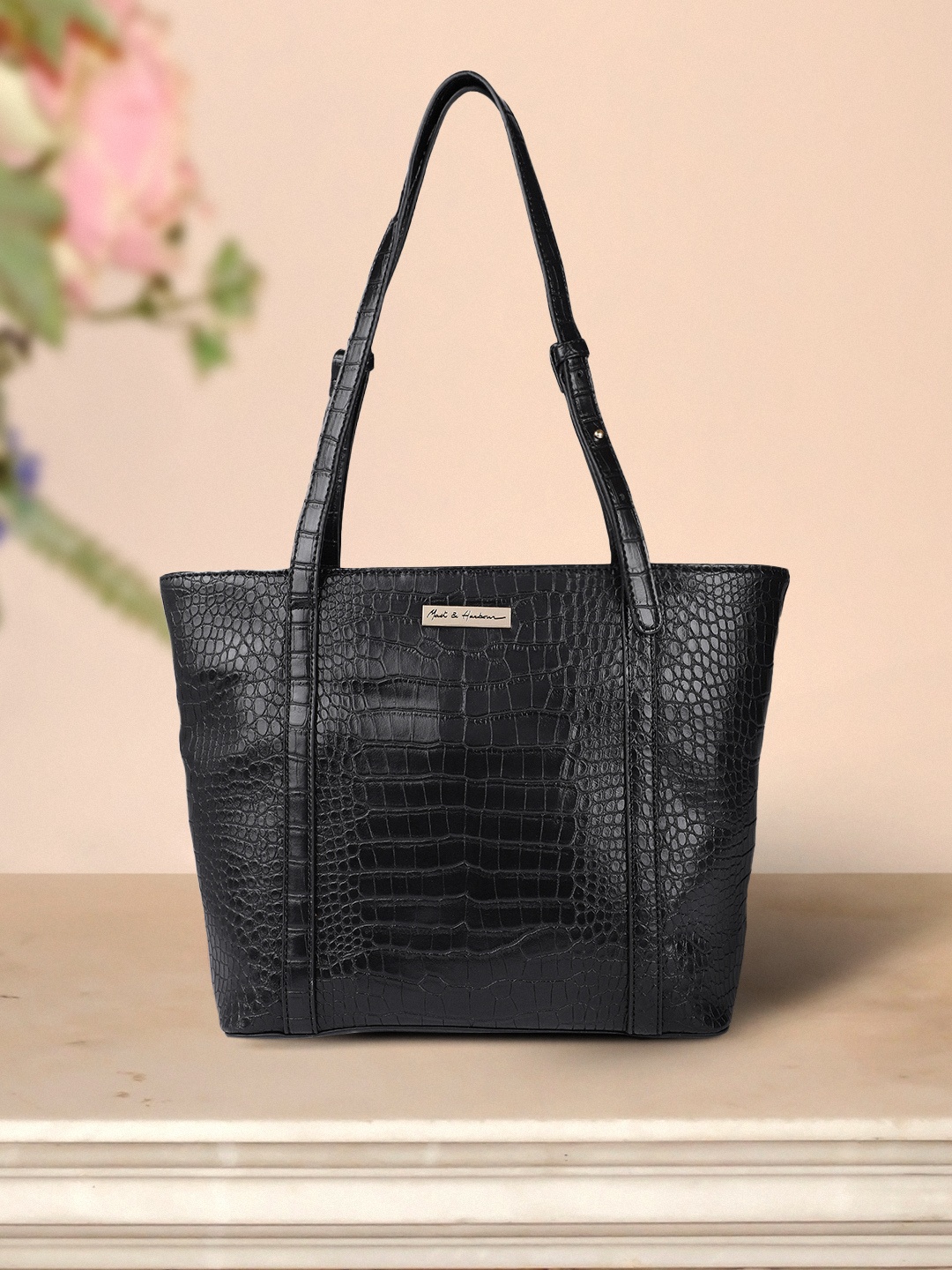 

Mast & Harbour Black Animal Textured PU Structured Shoulder Bag