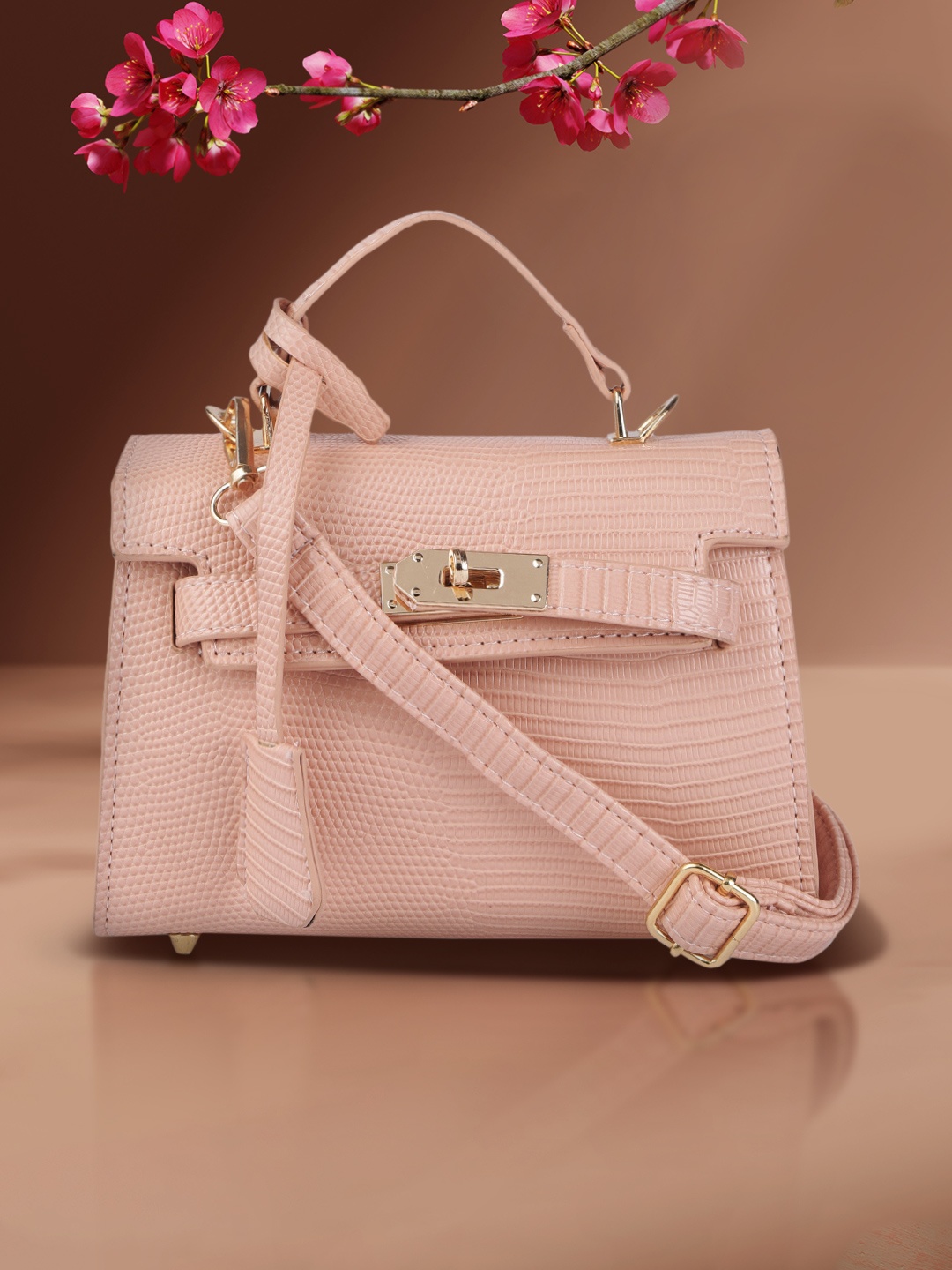 

DressBerry Pink Animal Textured Structured Satchel