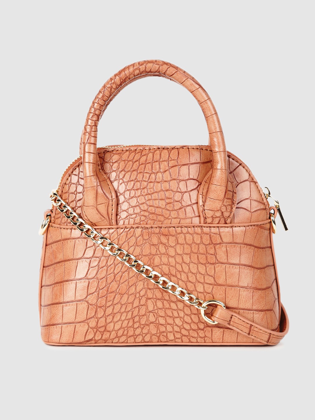 

DressBerry Tan Brown Croc Textured Handheld Bag