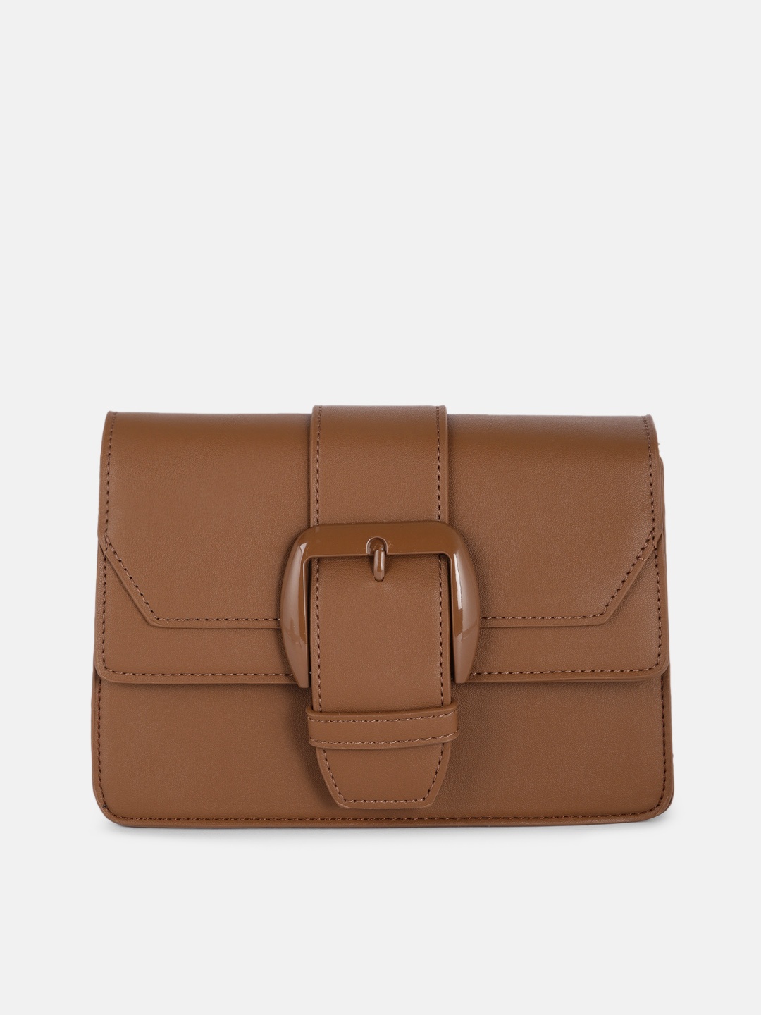 

DressBerry Brown Solid PU Regular Structured Sling Bag with Buckle Detail