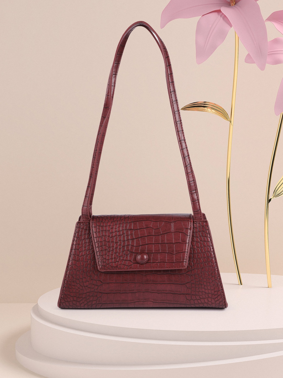 

Mast & Harbour Burgundy Animal Textured Structured Shoulder Bag