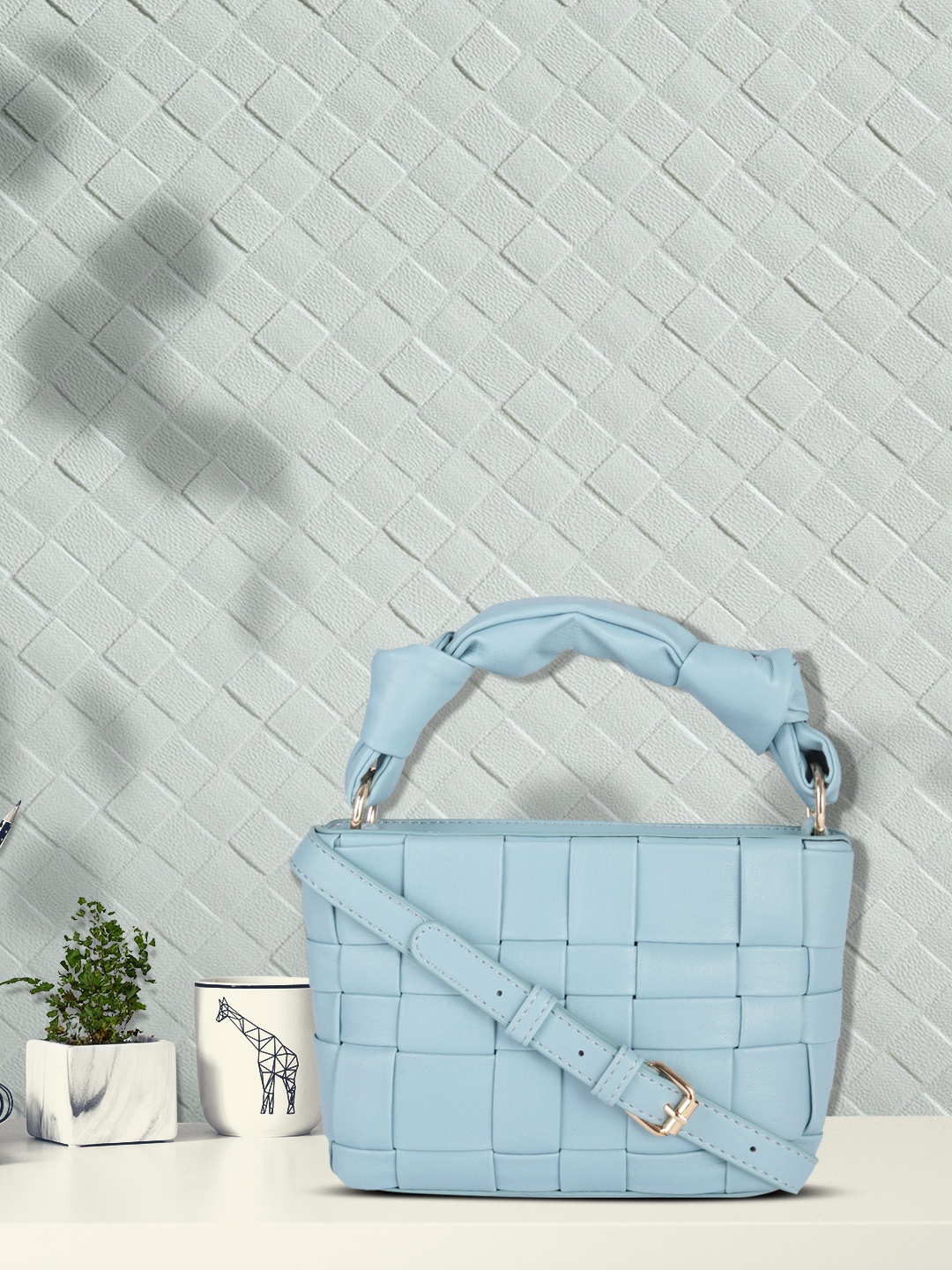 

DressBerry Blue Self Design Sling Bag