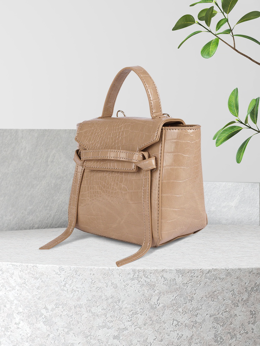 

Mast & Harbour Beige Animal Textured Structured Satchel