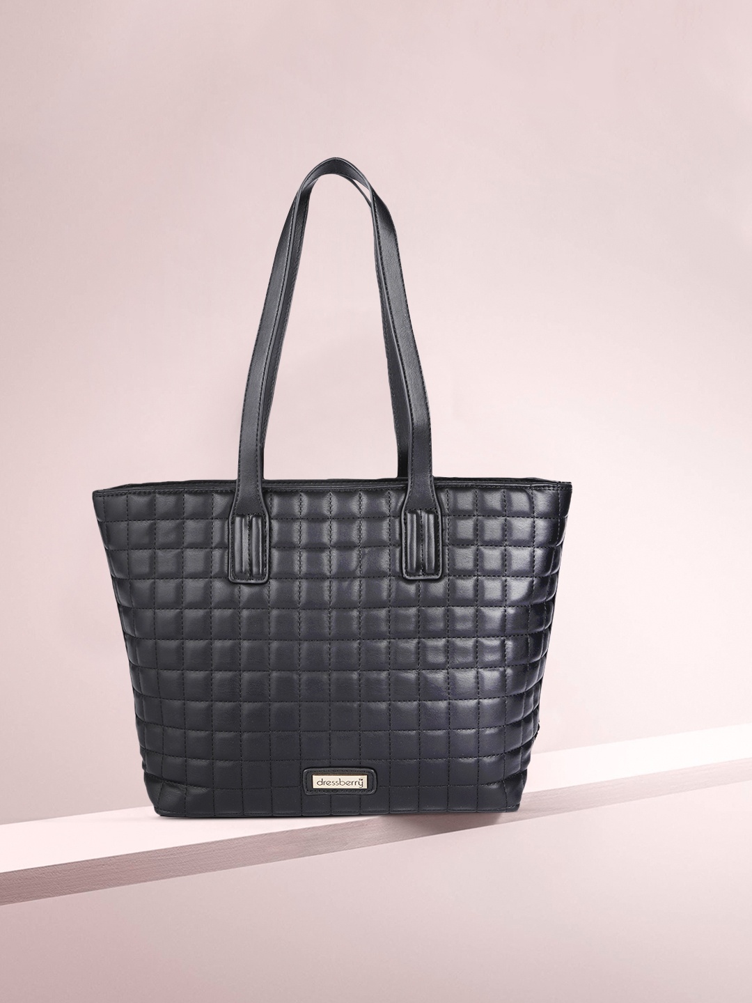 

DressBerry Black PU Structured Tote Bag with Quilted
