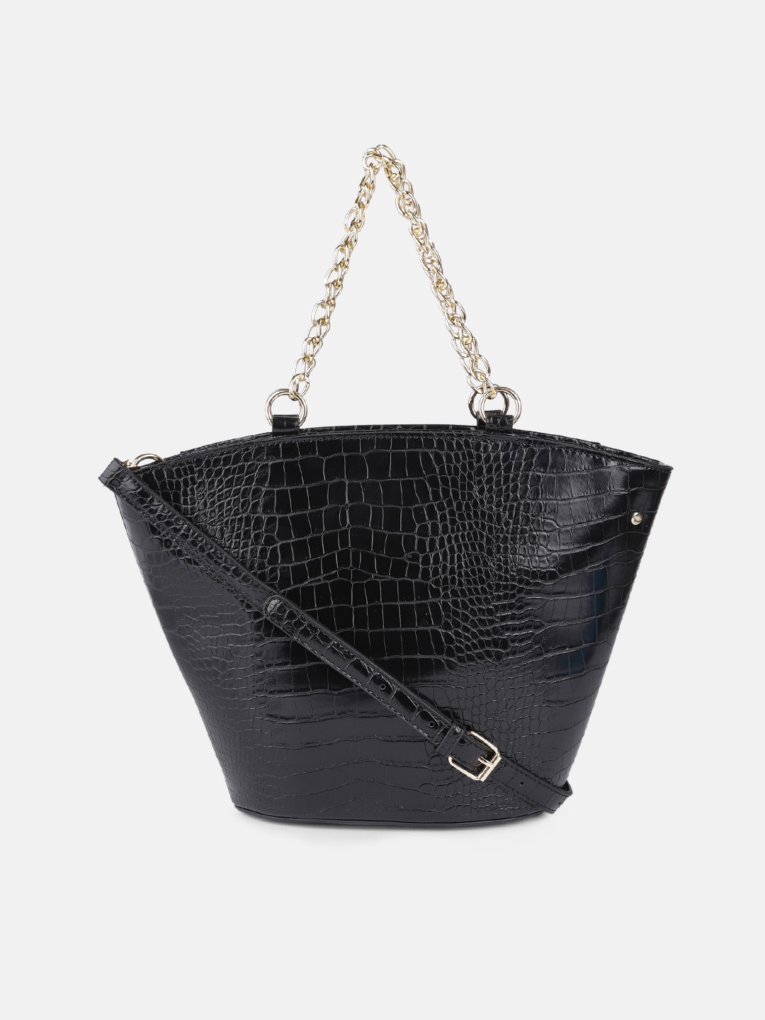 

DressBerry Black Animal Textured PU Oversized Bucket Handheld Bag