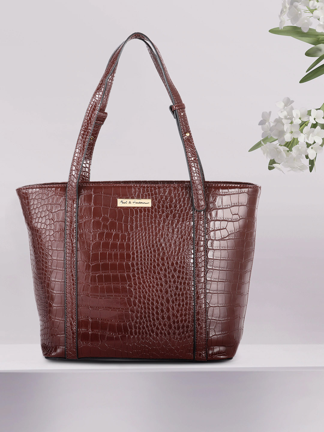 

Mast & Harbour Brown Croc Textured Shoulder Bag