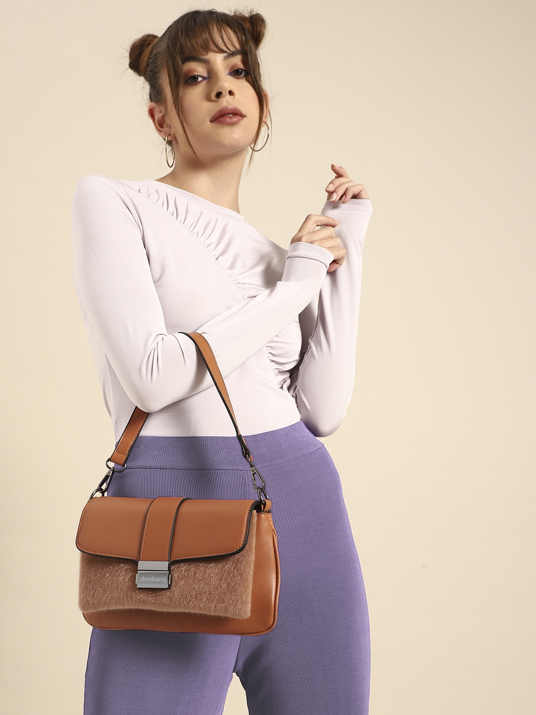 

DressBerry Tan Brown Structured Handheld Bag