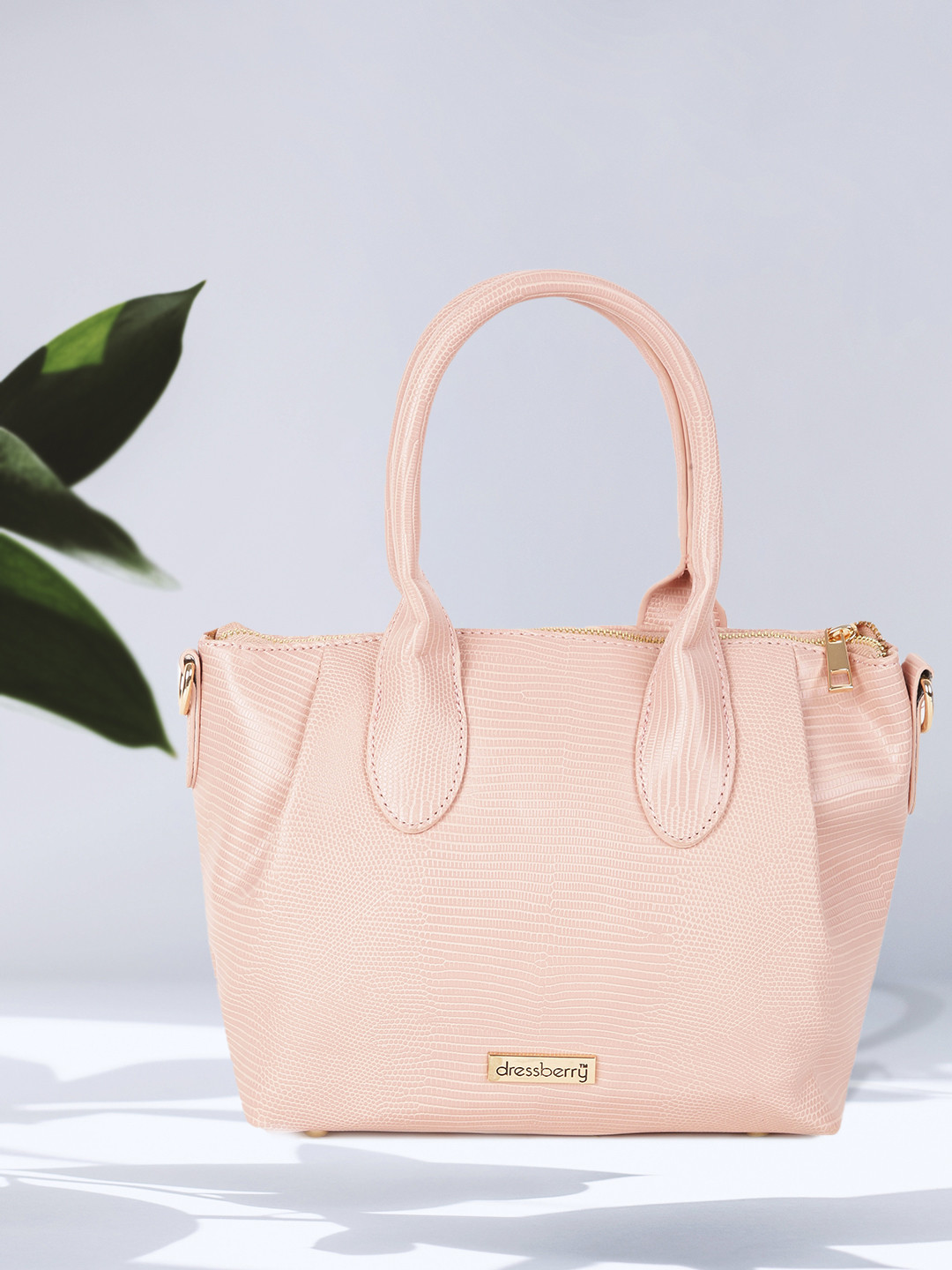 

DressBerry Pink Animal Textured PU Regular Structured Handheld Bag with Pleated Detail