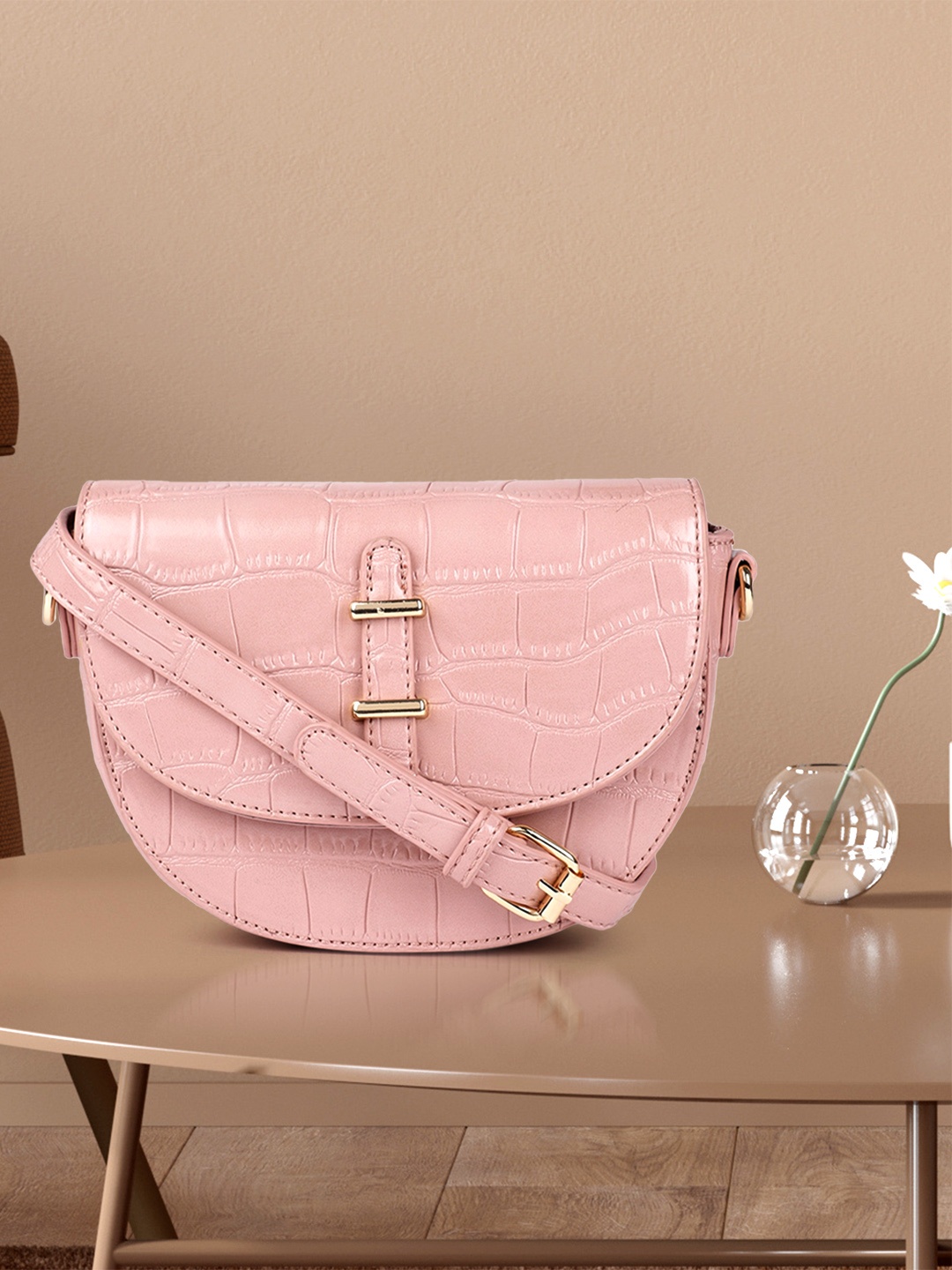 

Mast & Harbour Pink Croc Textured Sling Bag