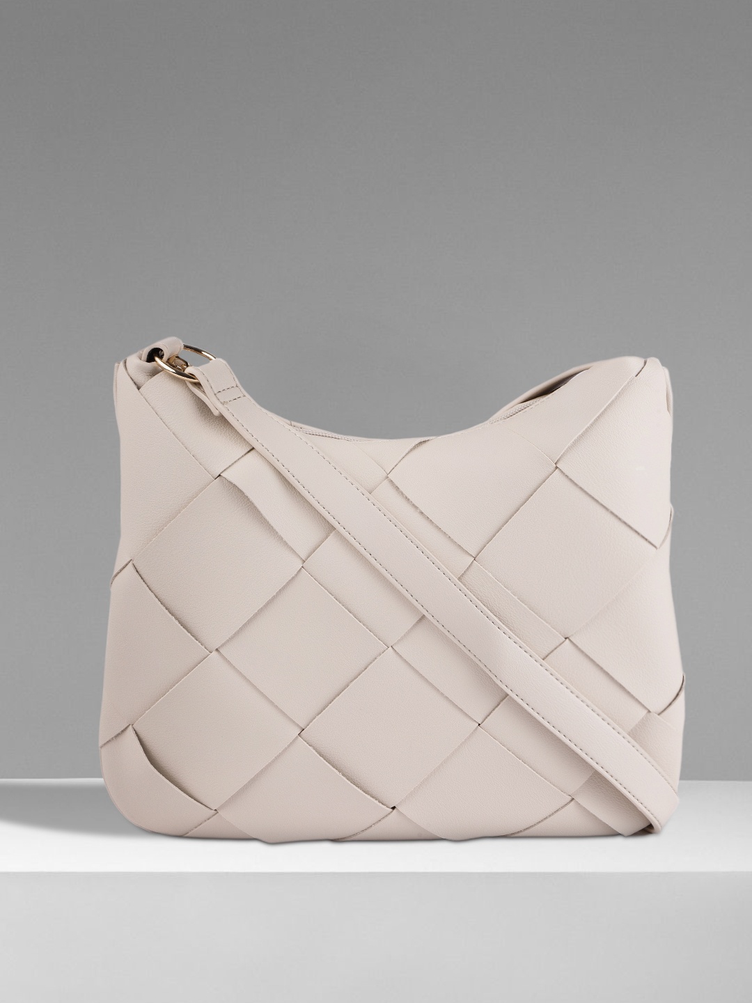 

DressBerry White Geometric Textured Structured Sling Bag