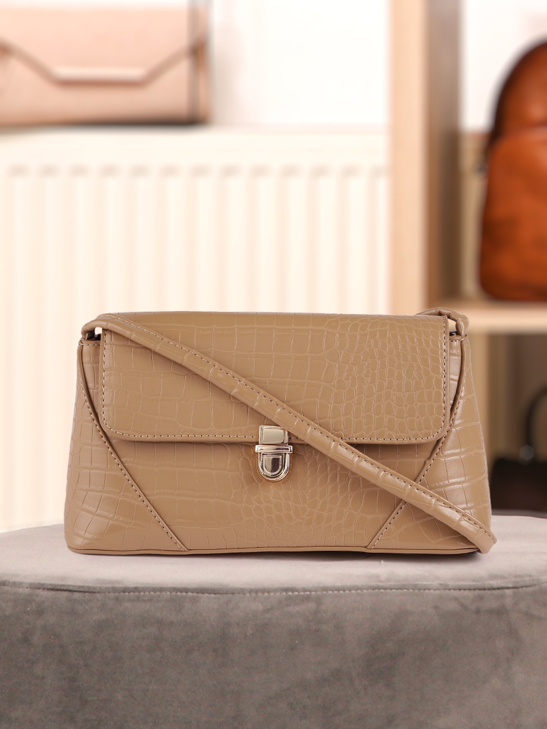 

Mast & Harbour Beige Animal Textured Structured Sling Bag