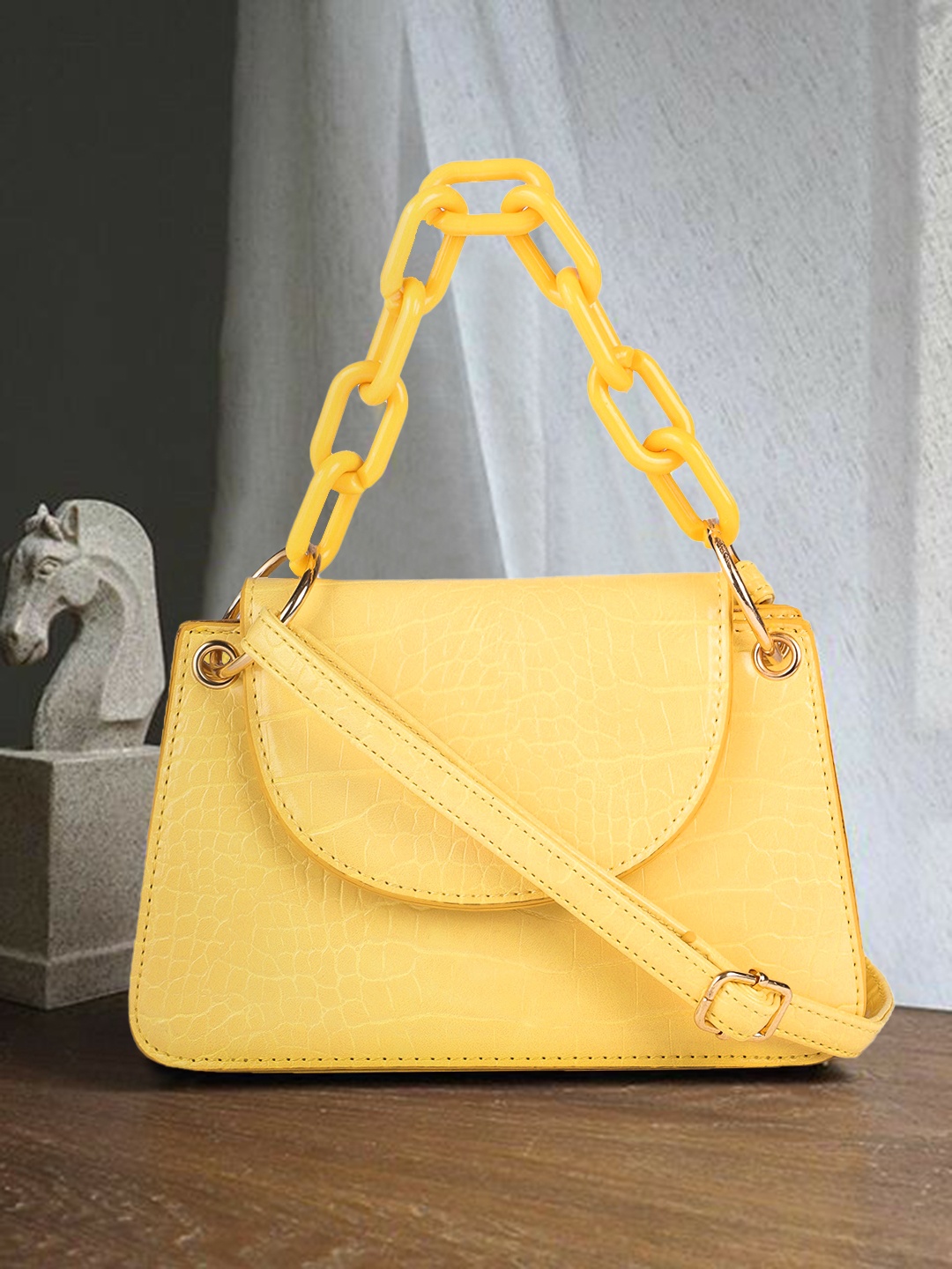 

DressBerry Yellow Animal Textured PU Structured Sling Bag