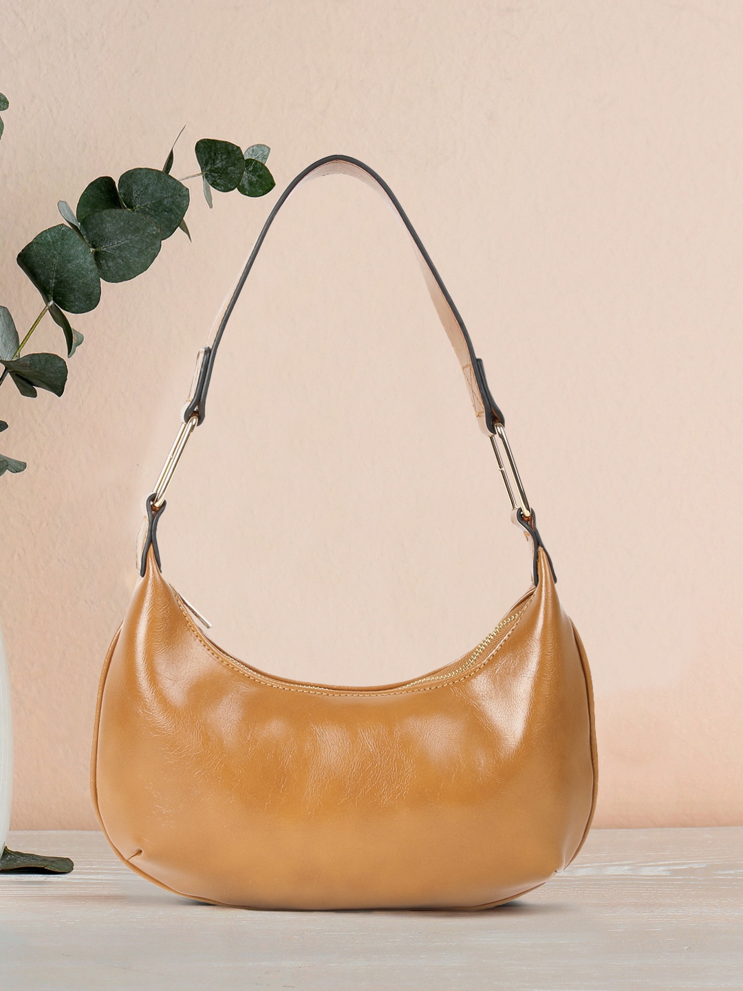 

DressBerry Tan Brown Structured Hobo Bag