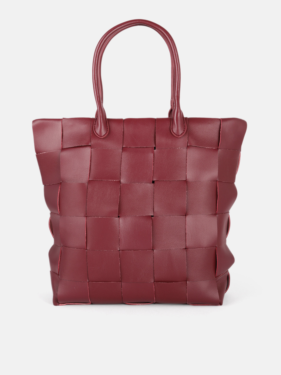 

DressBerry Burgundy Checked Self Design PU Regular Structured Handheld Bag