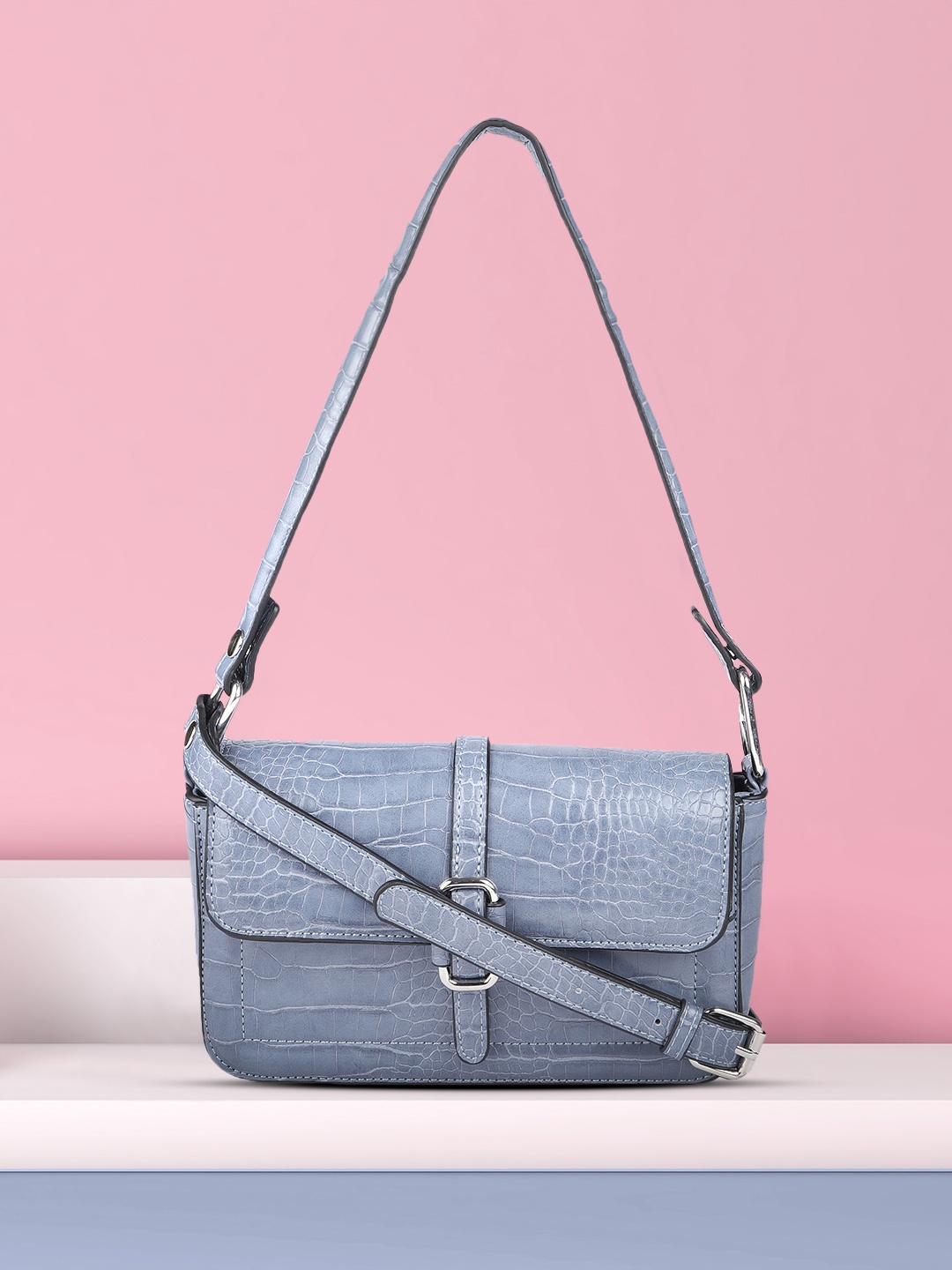 

DressBerry Blue Textured Shoulder Bag