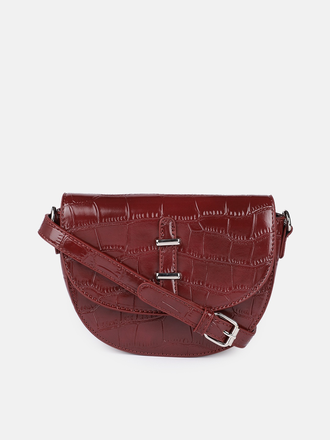 

Mast & Harbour Burgundy Animal Textured PU Half Moon Sling Bag