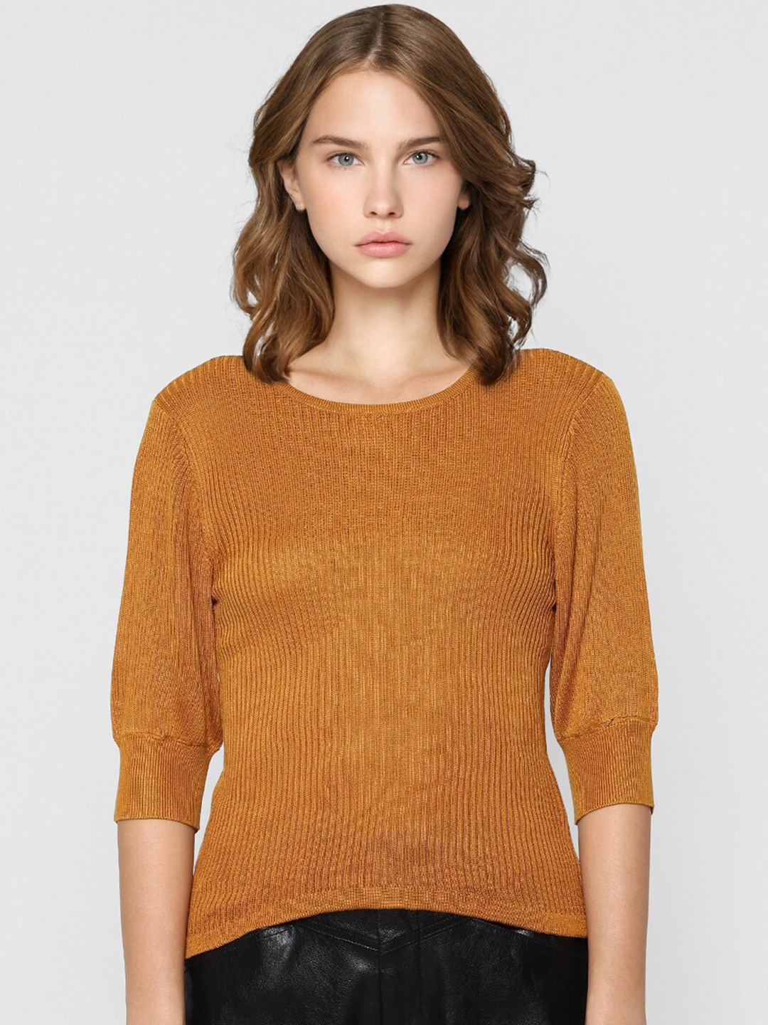 

ONLY Women Mustard Solid Casual Sweater