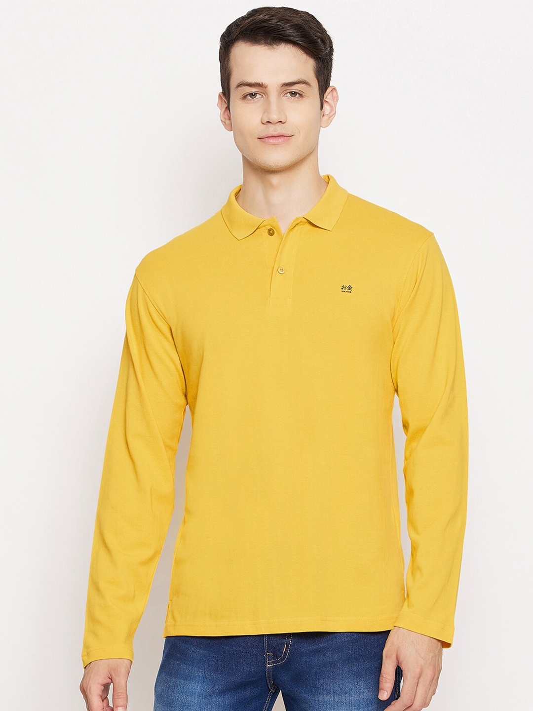 

Okane Men Yellow Polo Collar T-shirt