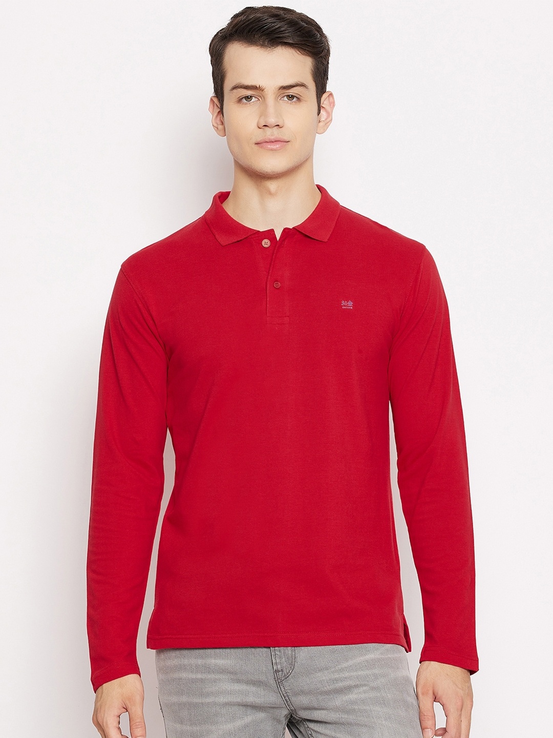 

Okane Men Red Polo Collar T-shirt