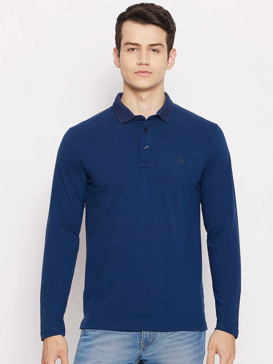 

Okane Men Blue Polo Collar T-shirt