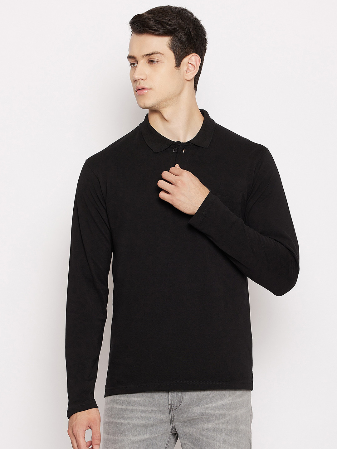 

Okane Men Black Polo Collar T-shirt