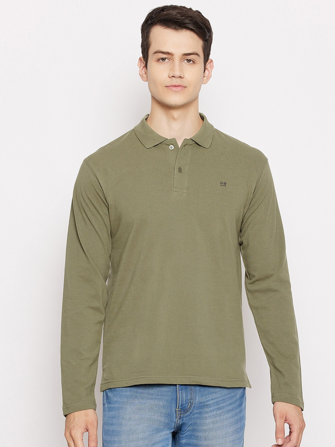 

Okane Men Olive Green Polo Collar T-shirt