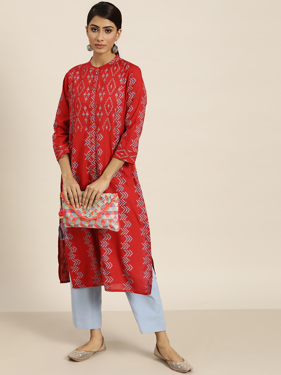 

Moda Rapido Women Red & Blue Ethnic Motifs Printed Kurta