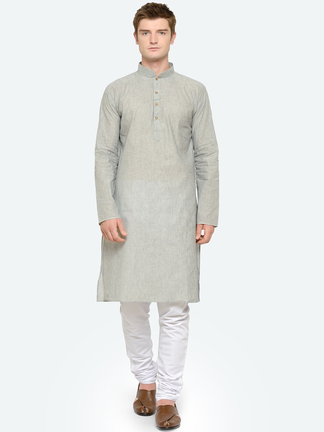 

RG DESIGNERS Men Grey Solid Handloom Kurta with Pyjamas