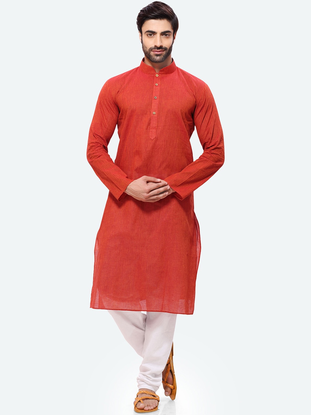 

RG DESIGNERS Men Rust Solid Regular Handloom Kurta With Churidar