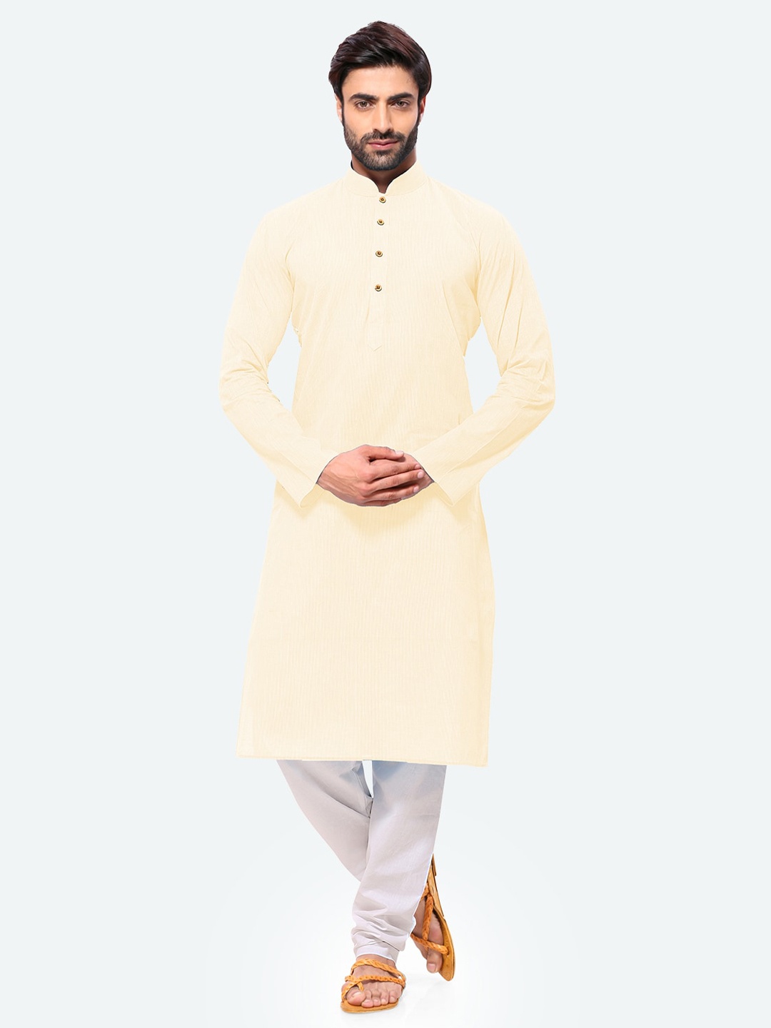 

RG DESIGNERS Men Cream-Coloured Pleated Kurta with Pyjamas