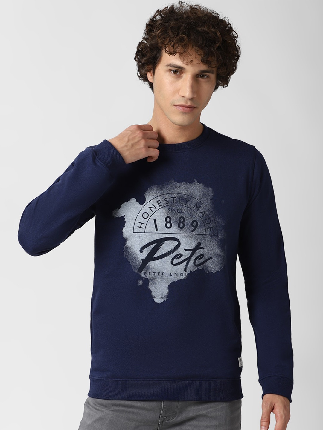 

Peter England Casuals Men Navy Blue Printed Sweatshirt