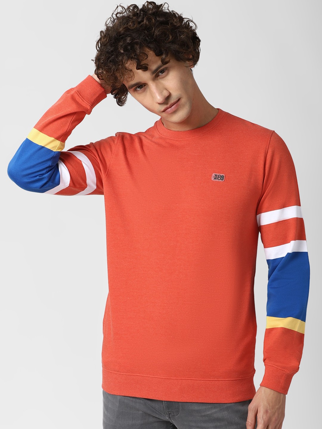 

Peter England Casuals Men Orange Striped Sweatshirt