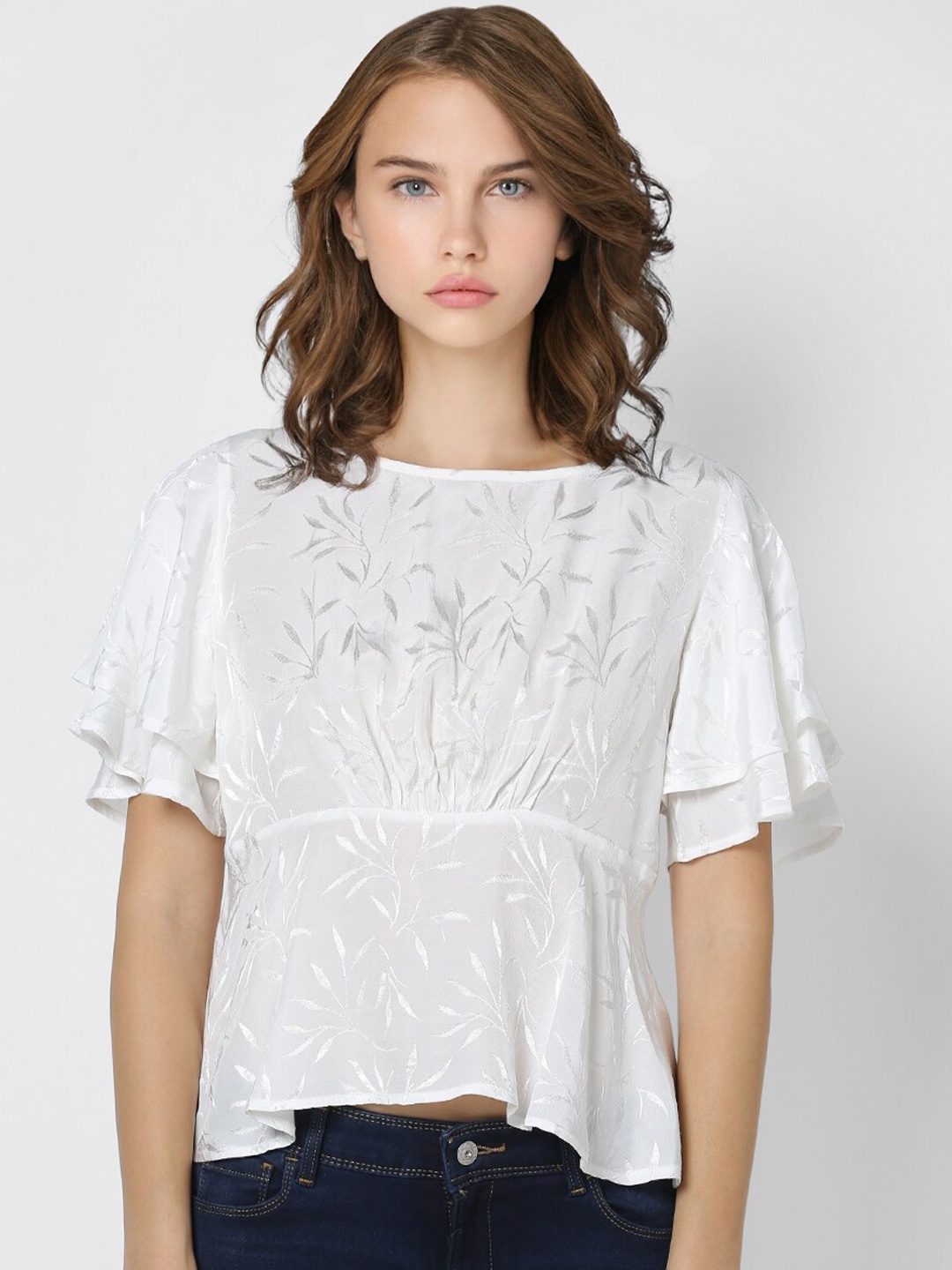 

ONLY White Floral Cinched Waist Top