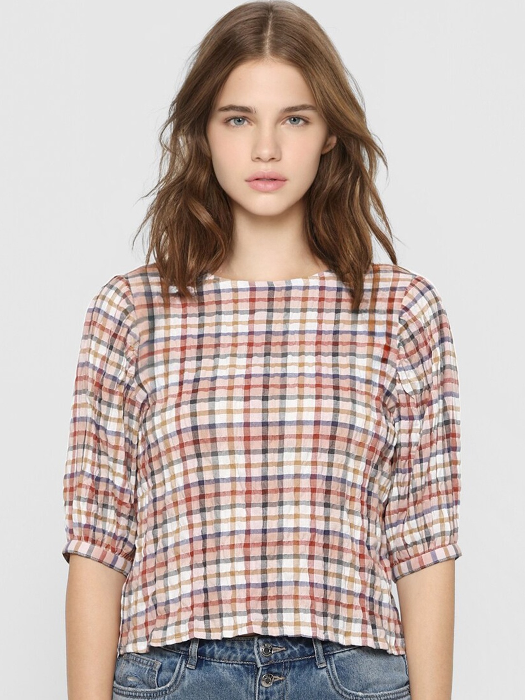 

ONLY Multicoloured Checked Boxy Top, Multi