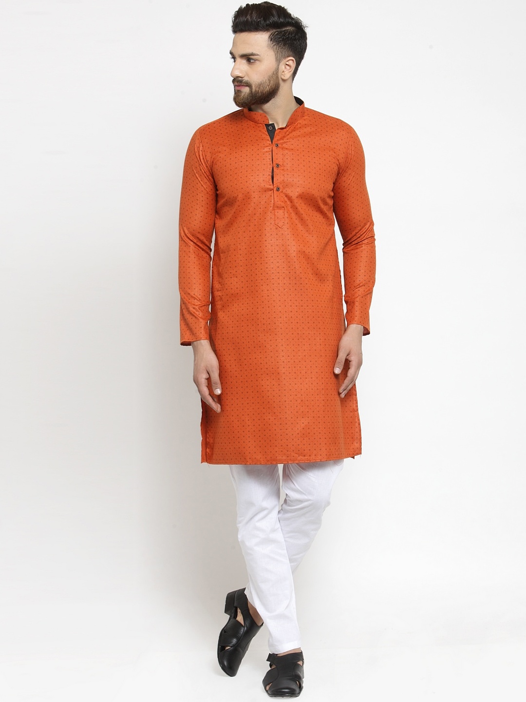 

RG DESIGNERS Men Rust & White Printed Regular Kurta with Pyjamas