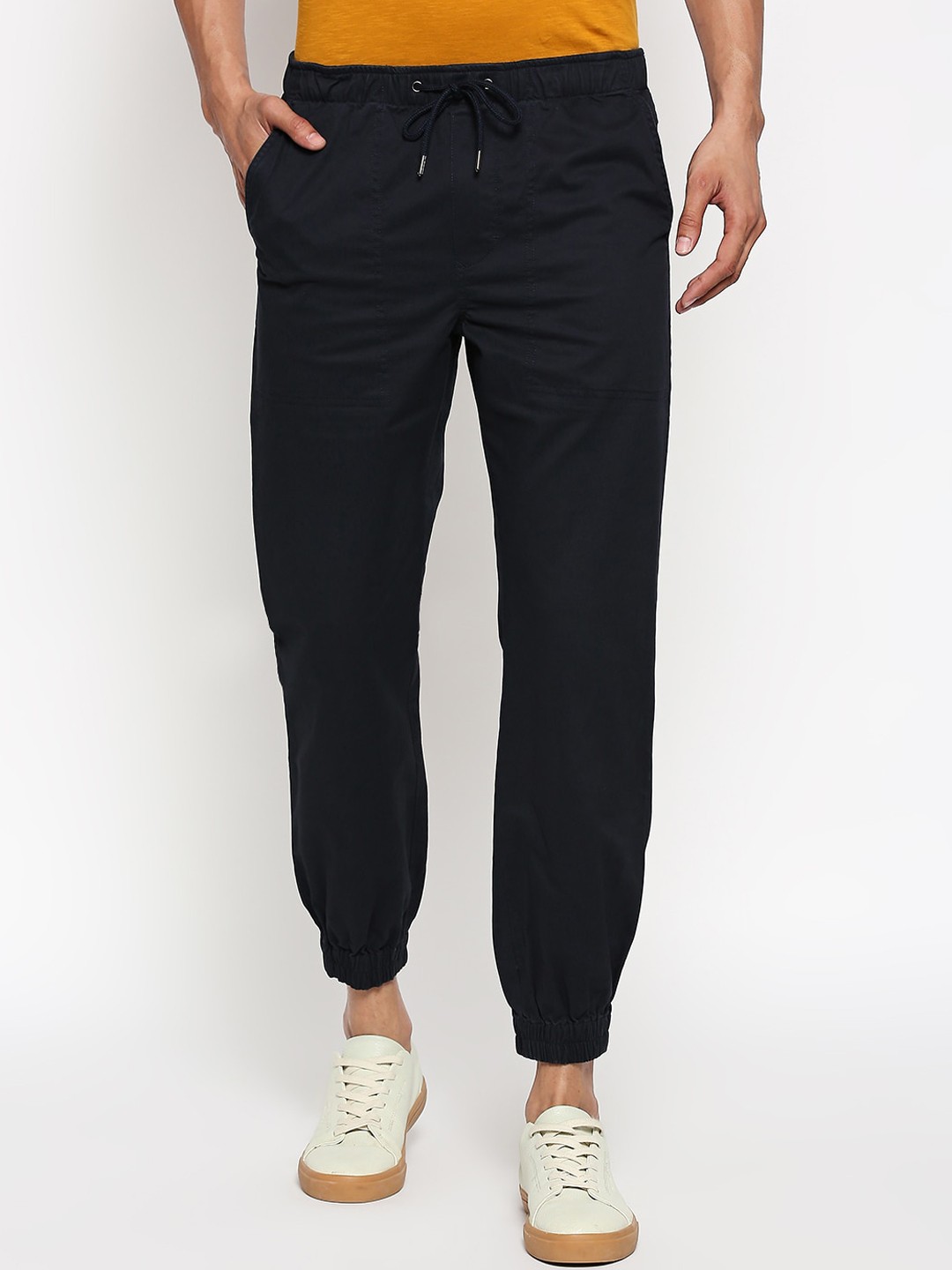 

People Men Navy Blue Slim Fit Pure Cotton Joggers