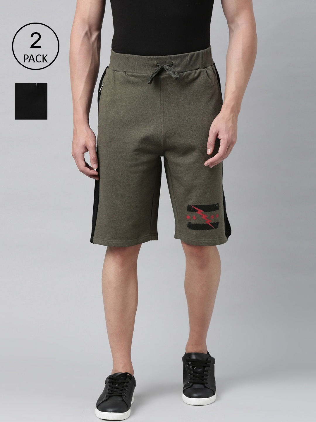 

Kryptic Men Pack Of 2 Pure Cotton Regular Shorts, Black