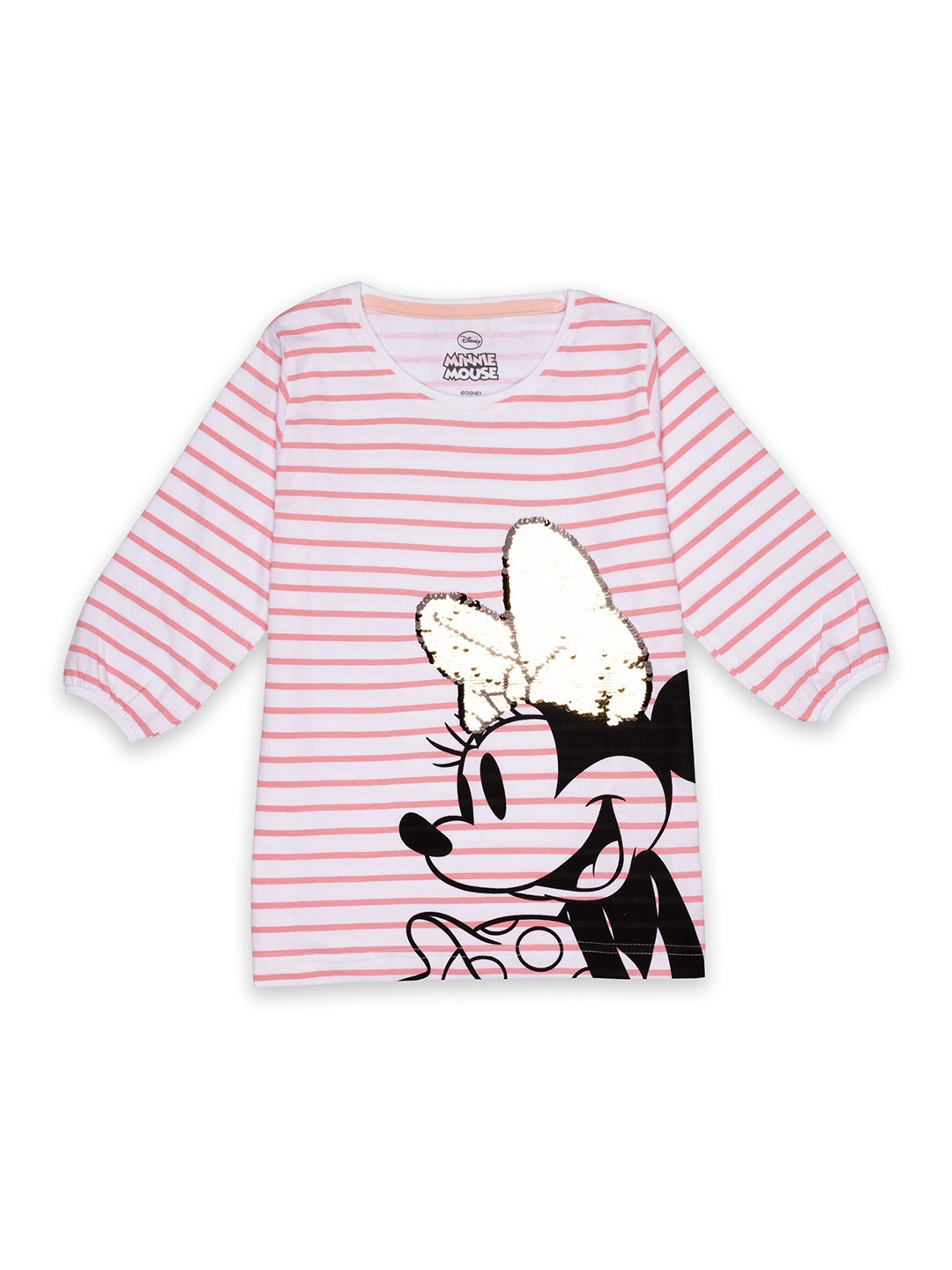 

Disney Girls Pink White Minnie Mouse Printed Pure Cotton T-shirt
