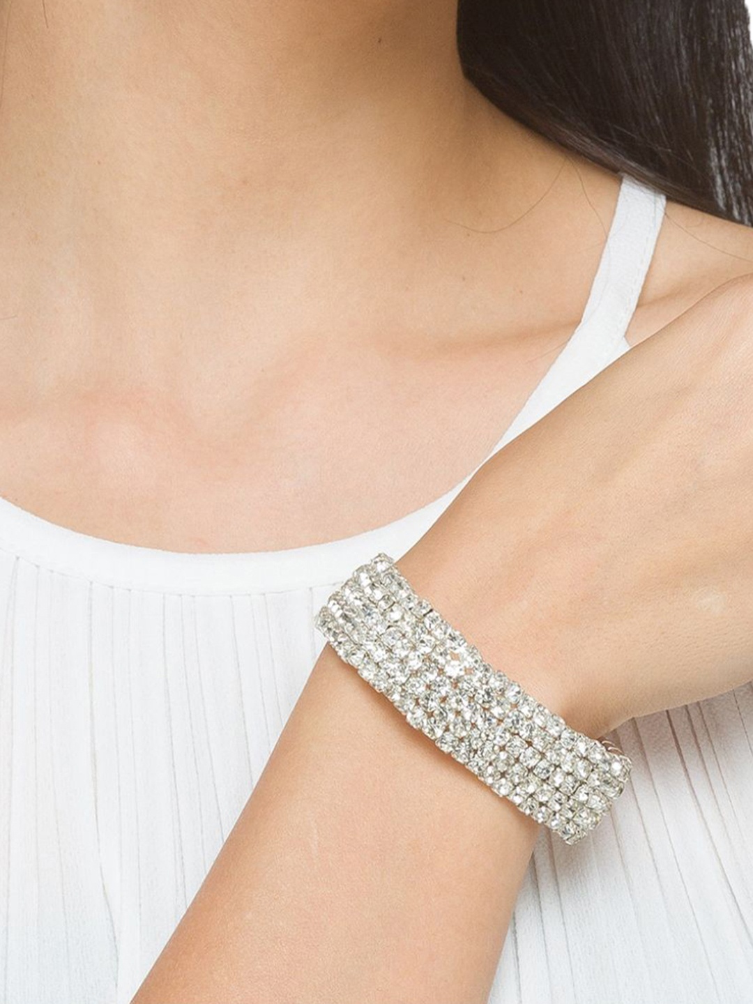 

Lilly & sparkle Women Silver-Plated Stone Studded Elasticated Bracelet