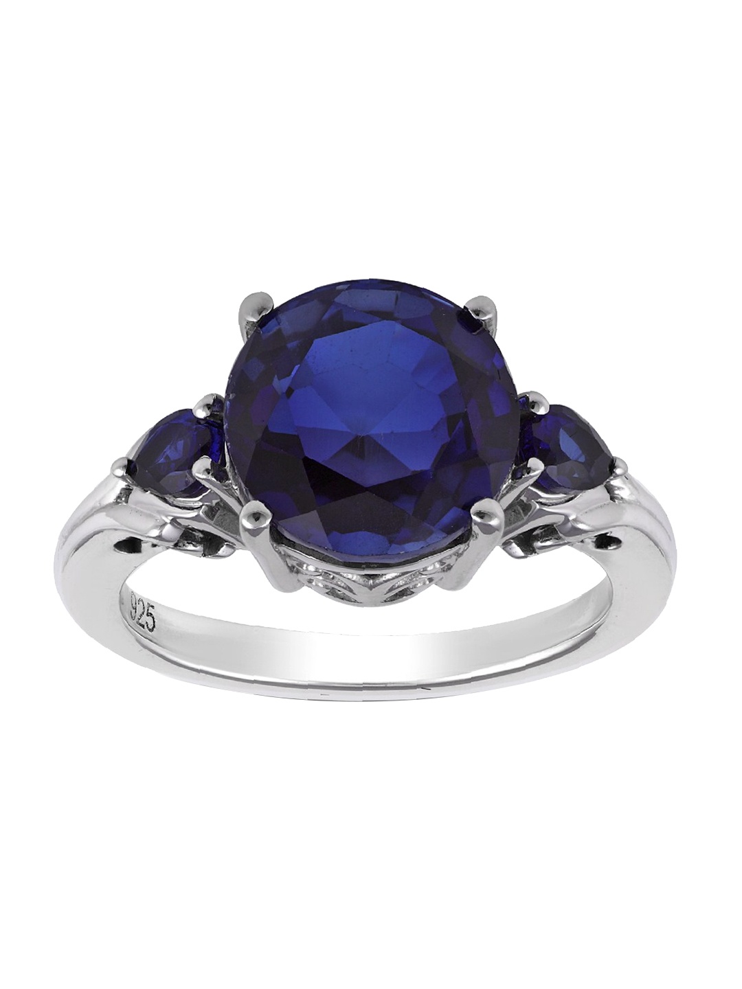 

LA SOULA Women Rhodium-Plated Blue Gemstone Studded Finger Ring