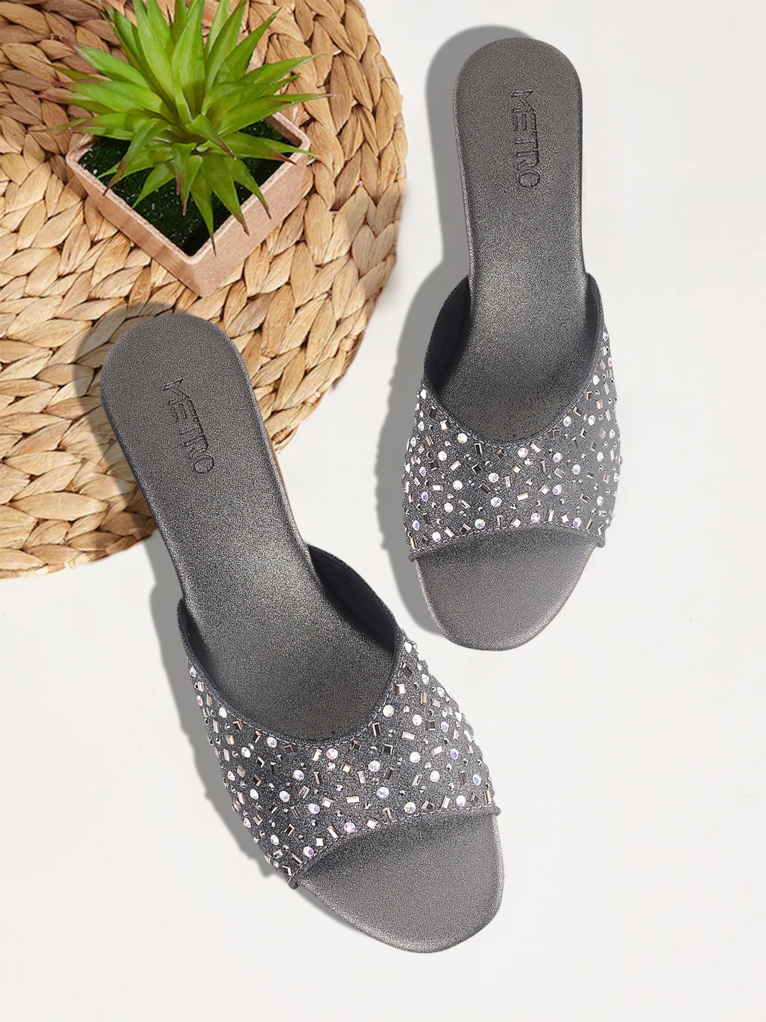 

Metro Women Grey & Silver-Toned Embellished Party Wedge Heels