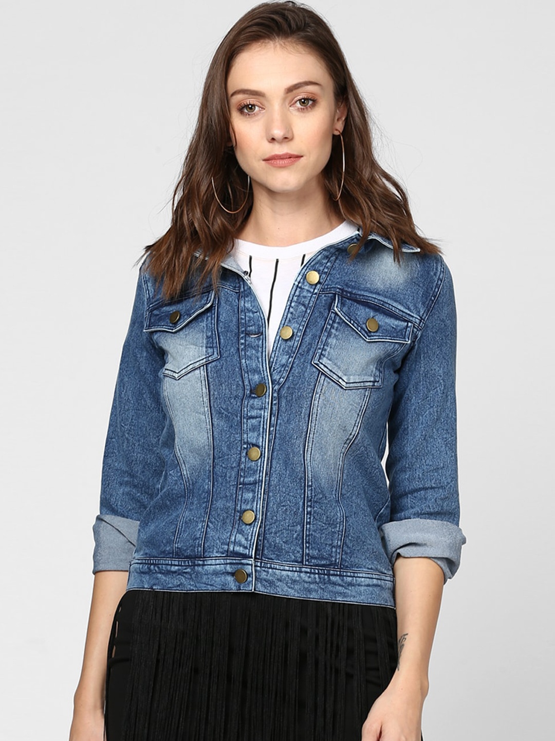 

StyleStone Women Blue Washed Crop Denim Jacket
