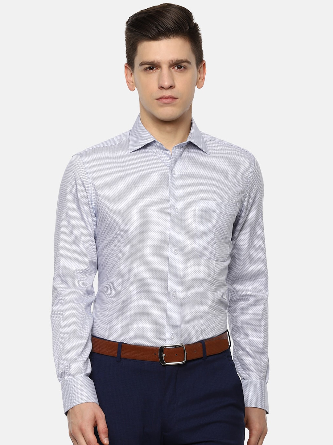 

Louis Philippe Men White Checked Formal Shirt