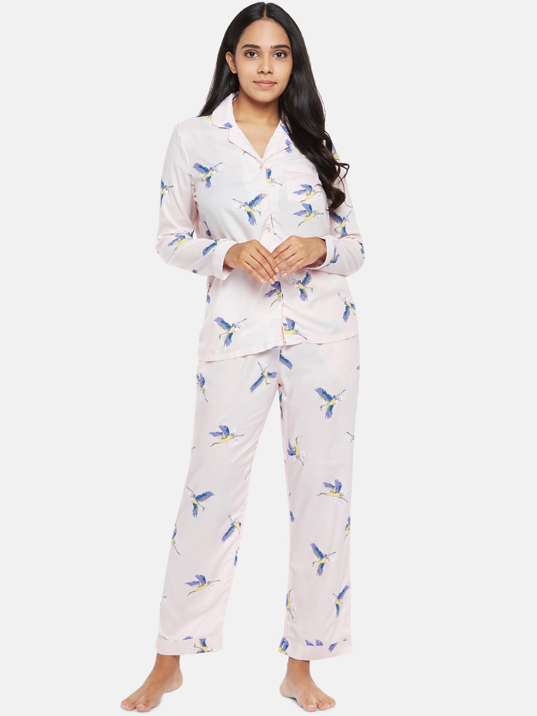 

Dreamz by Pantaloons Women Pink & Blue Printed Night suit