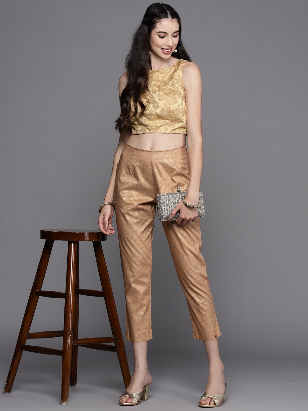 

Biba Women Gold-Toned Ethnic Motifs Printed Trousers