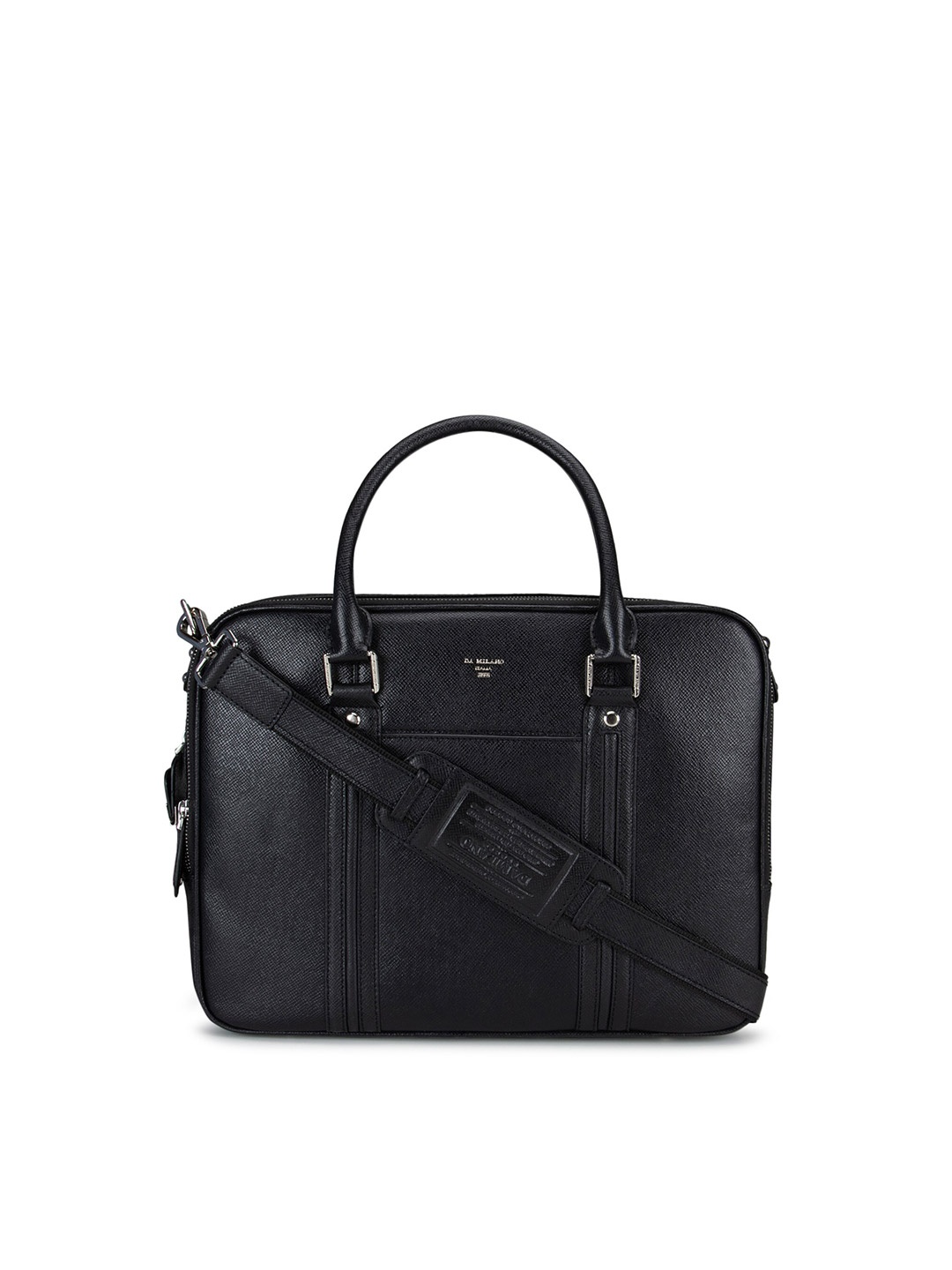 

Da Milano Unisex Black & Black Textured Leather Laptop Bag