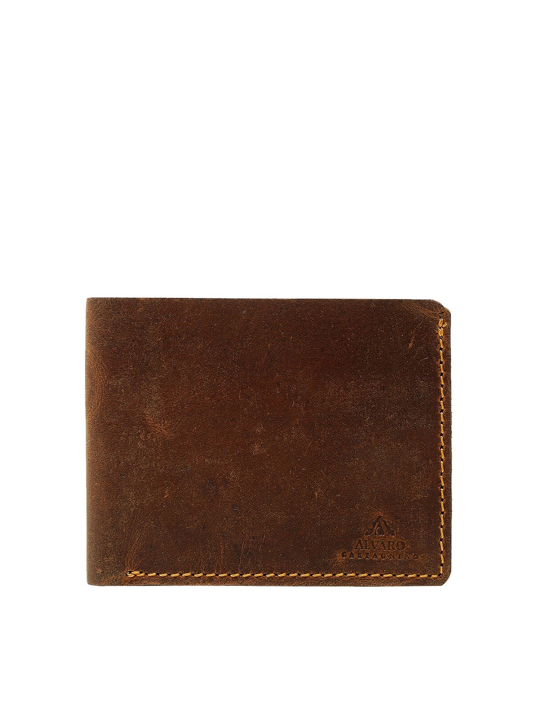 

Alvaro Castagnino Men Brown & Brown Leather Two Fold Wallet