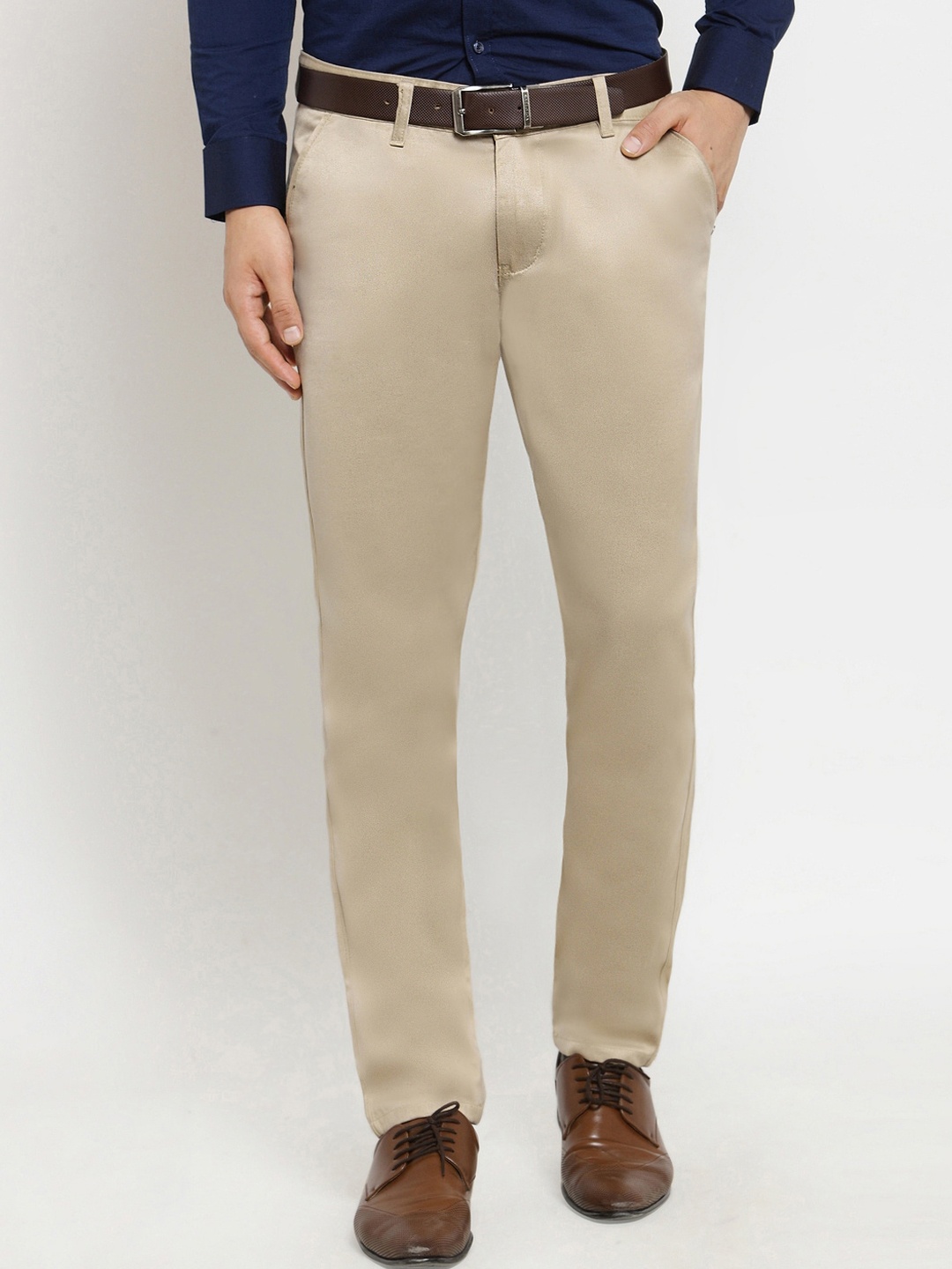 

JAINISH Men Beige Tapered Fit Formal Trousers